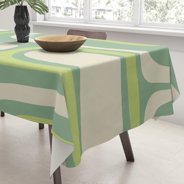 Mid-Century Modern Palm Springs Abstract Pattern Light Lime Jade Green Tablecloth Gallery Image 3