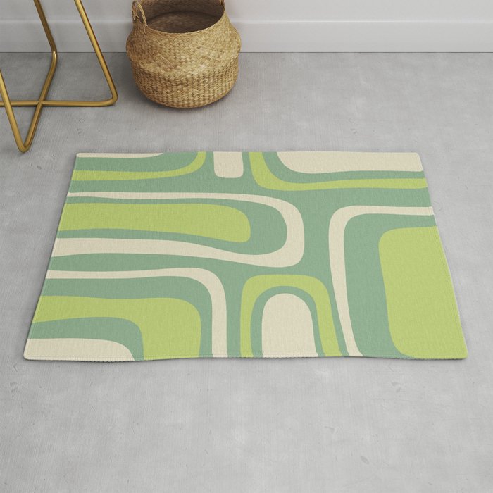 Mid-Century Modern Palm Springs Abstract Pattern Light Lime Jade Green Rug Gallery Image 1