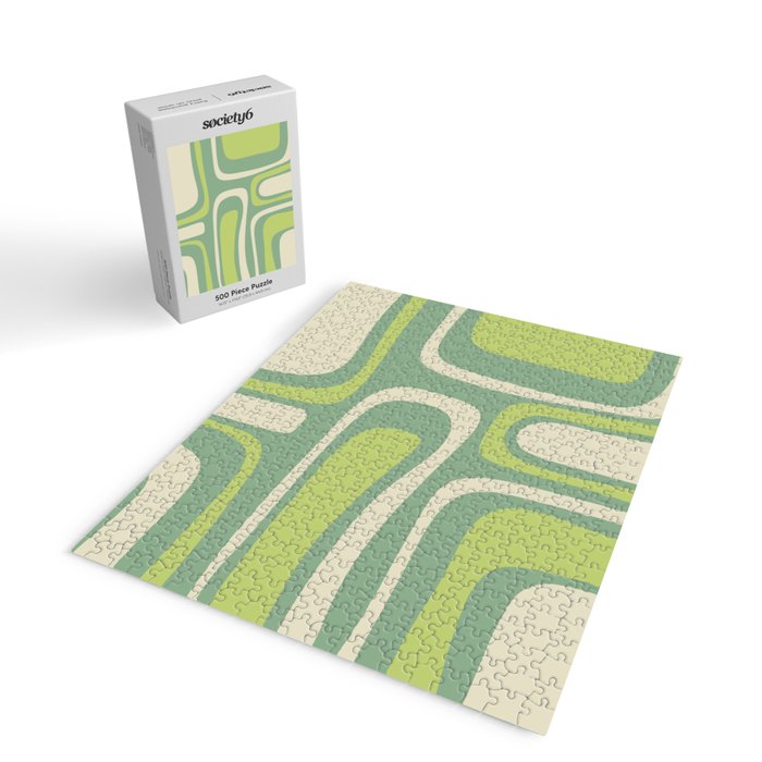 Mid-Century Modern Palm Springs Abstract Pattern Light Lime Jade Green Jigsaw Puzzle Gallery Image 2