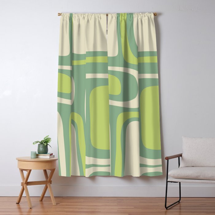 Mid-Century Modern Palm Springs Abstract Pattern Light Lime Jade Green Window Curtain Gallery Image 1