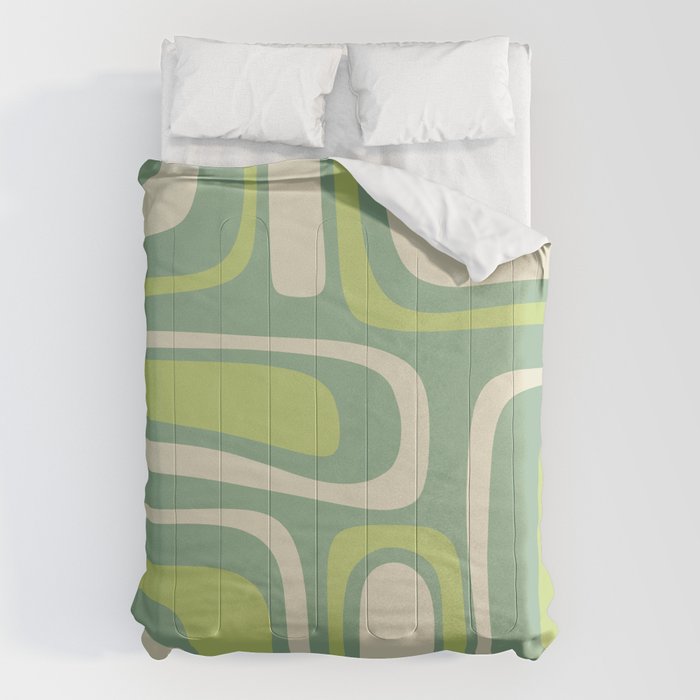 Mid-Century Modern Palm Springs Abstract Pattern Light Lime Jade Green Comforter Gallery Image 1