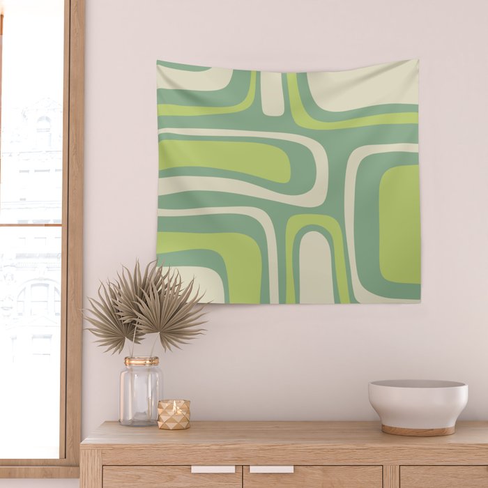 Mid-Century Modern Palm Springs Abstract Pattern Light Lime Jade Green Wall Tapestry Gallery Image 2