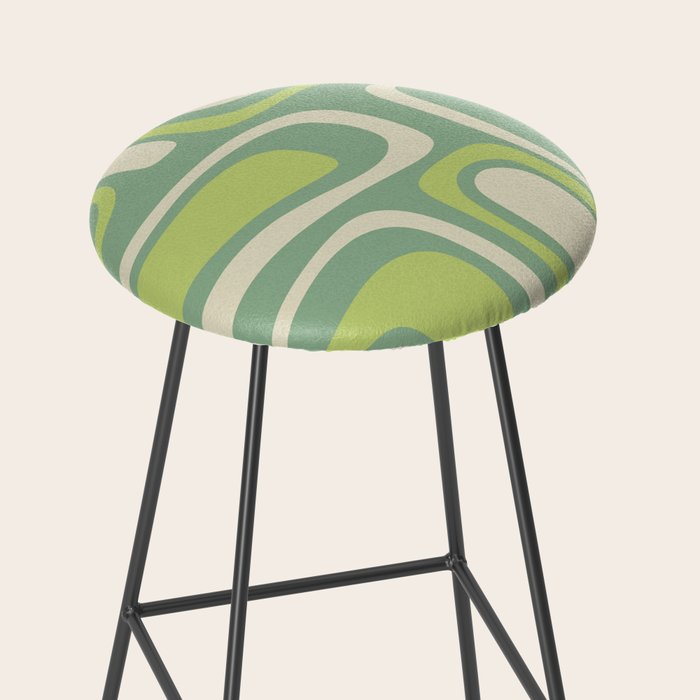 Mid-Century Modern Palm Springs Abstract Pattern Light Lime Jade Green Stool Gallery Image 2