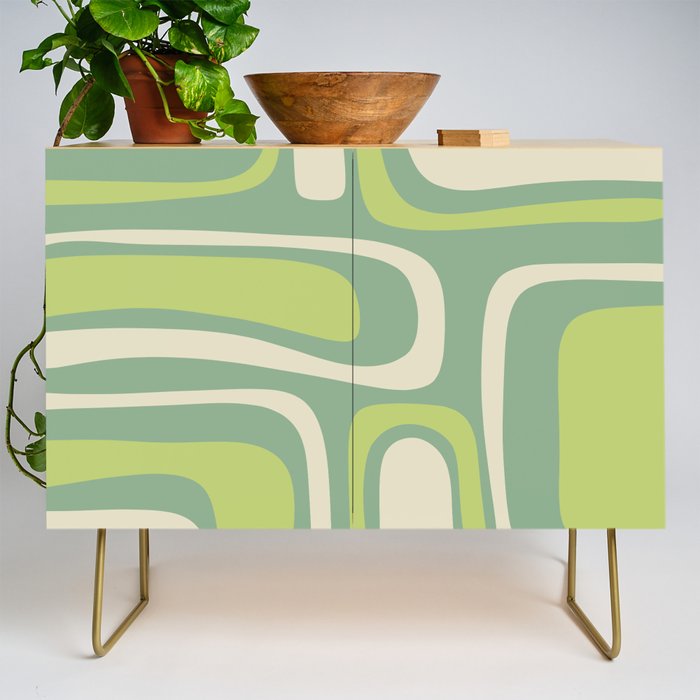 Mid-Century Modern Palm Springs Abstract Pattern Light Lime Jade Green Credenza Gallery Image 1