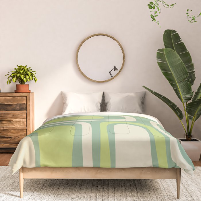 Mid-Century Modern Palm Springs Abstract Pattern Light Lime Jade Green Comforter Gallery Image 3