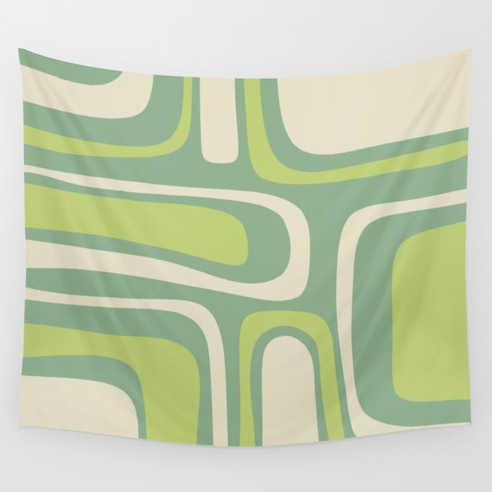 Mid-Century Modern Palm Springs Abstract Pattern Light Lime Jade Green Wall Tapestry Gallery Image 1