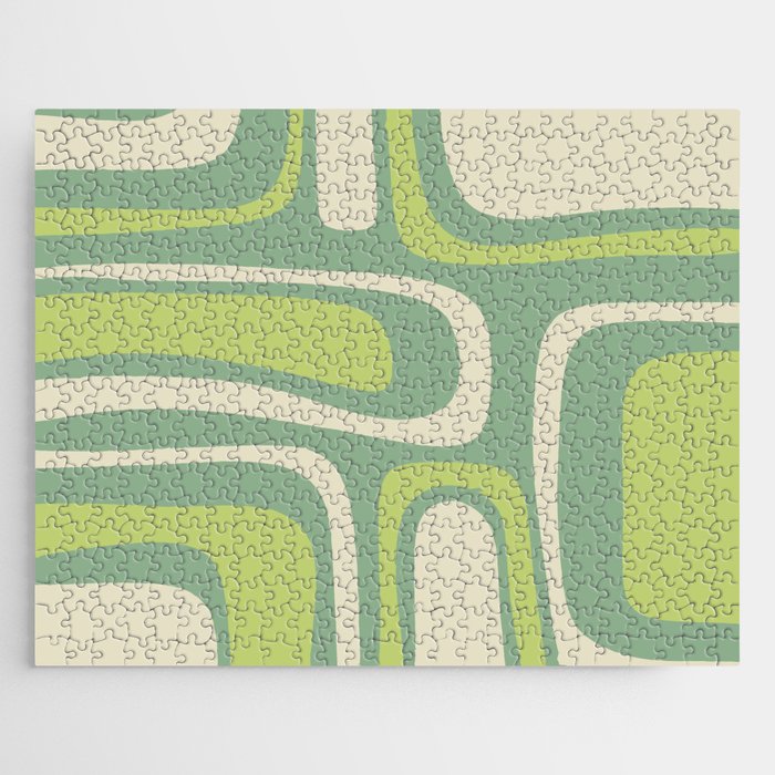 Mid-Century Modern Palm Springs Abstract Pattern Light Lime Jade Green Jigsaw Puzzle Gallery Image 1