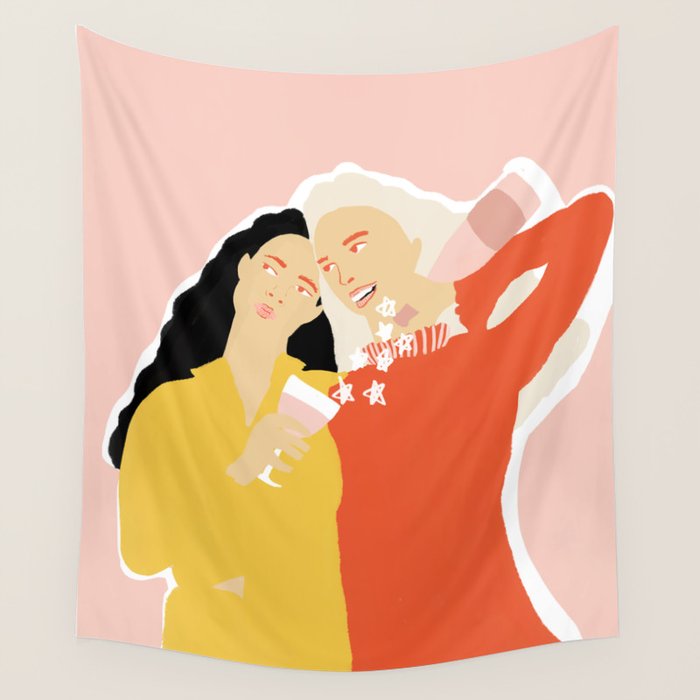 Best Friends and Wine Wall Tapestry Gallery Image 4