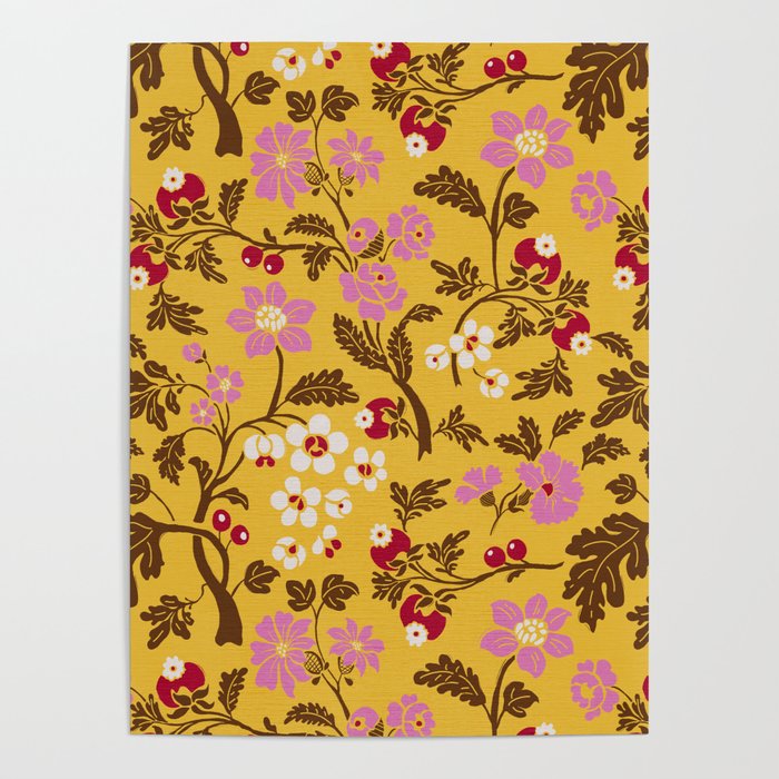 Chinoiserie Hand Drawn Florals On Yellow Poster Gallery Image 4