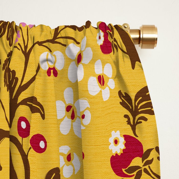 Chinoiserie Hand Drawn Florals On Yellow Window Curtain Gallery Image 2