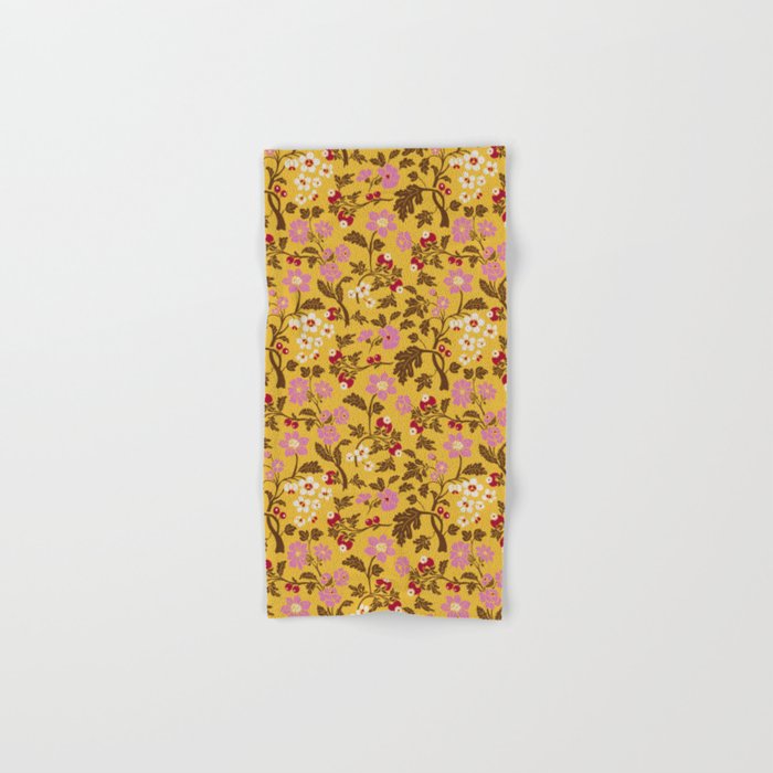 Chinoiserie Hand Drawn Florals On Yellow Bath Towel Gallery Image 1