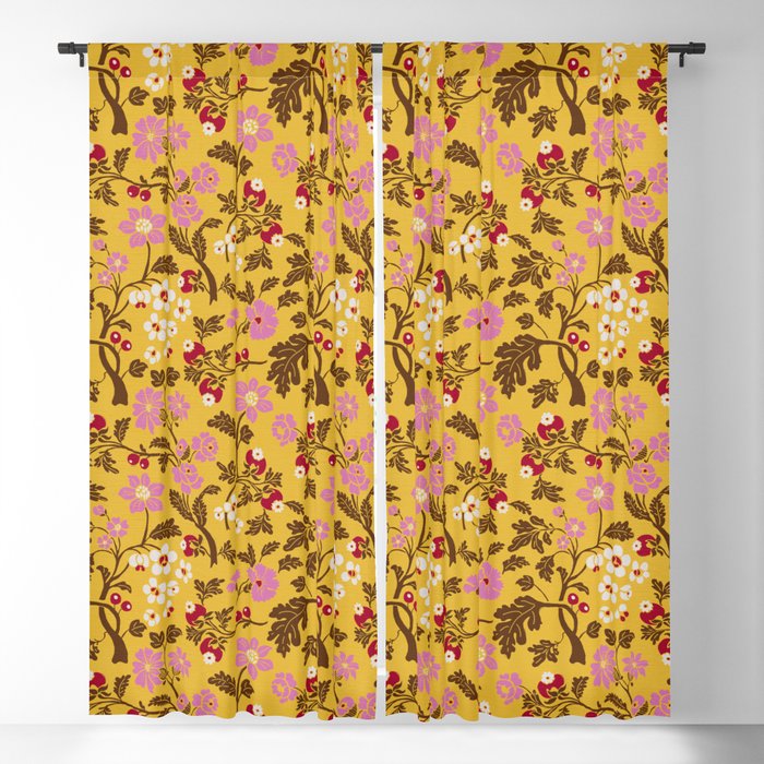 Chinoiserie Hand Drawn Florals On Yellow Window Curtain Gallery Image 5