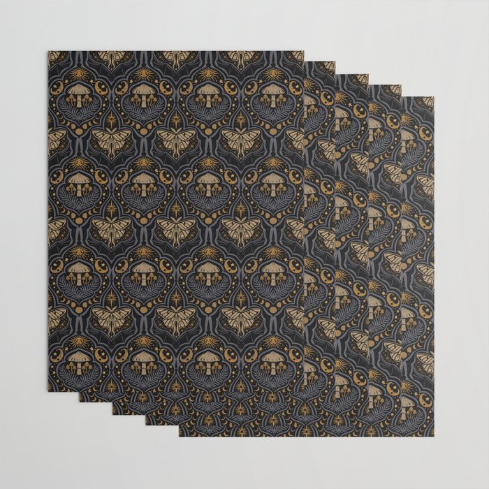Celestial Forest Damask - Midnight Wrapping Paper Gallery Image 3