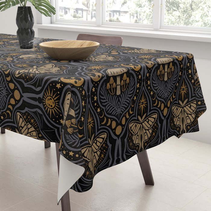 Celestial Forest Damask - Midnight Tablecloth Gallery Image 3