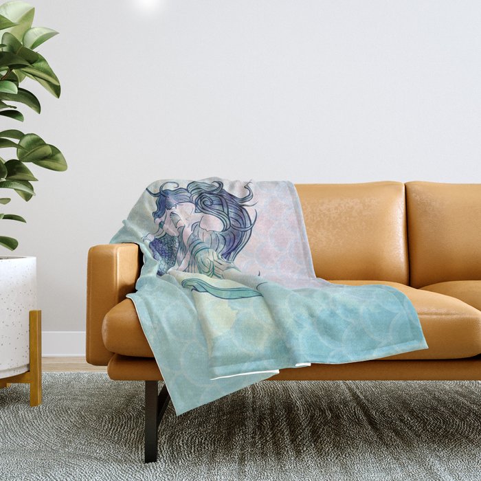 Watercolor Mermaid Throw Blanket Gallery Image 1