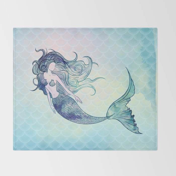 Watercolor Mermaid Throw Blanket Gallery Image 2