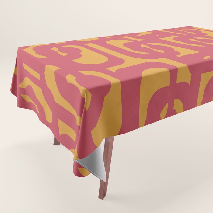 Mid Century Modern Loop Pattern in Magenta and Mustard Tablecloth Gallery Image 1