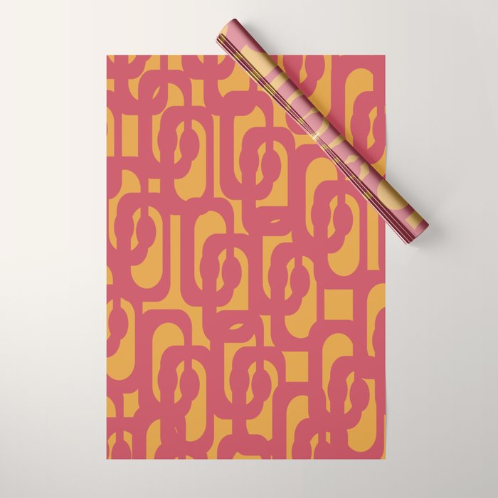 Mid Century Modern Loop Pattern in Magenta and Mustard Wrapping Paper Gallery Image 1