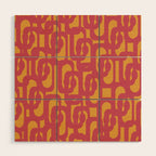 Mid Century Modern Loop Pattern in Magenta and Mustard Wood Wall Art Gallery Image 1