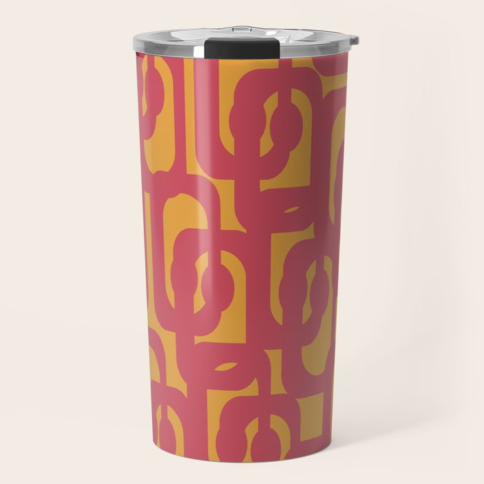 Mid Century Modern Loop Pattern in Magenta and Mustard Travel Mug Gallery Image 1