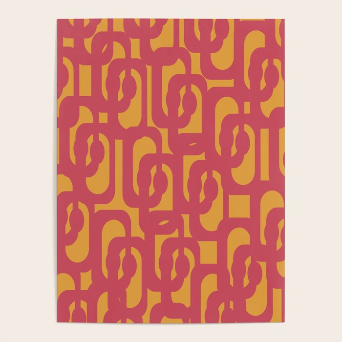 Mid Century Modern Loop Pattern in Magenta and Mustard Poster Gallery Image 1