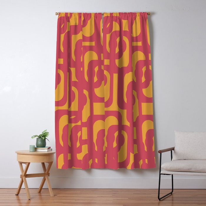 Mid Century Modern Loop Pattern in Magenta and Mustard Window Curtain Gallery Image 5