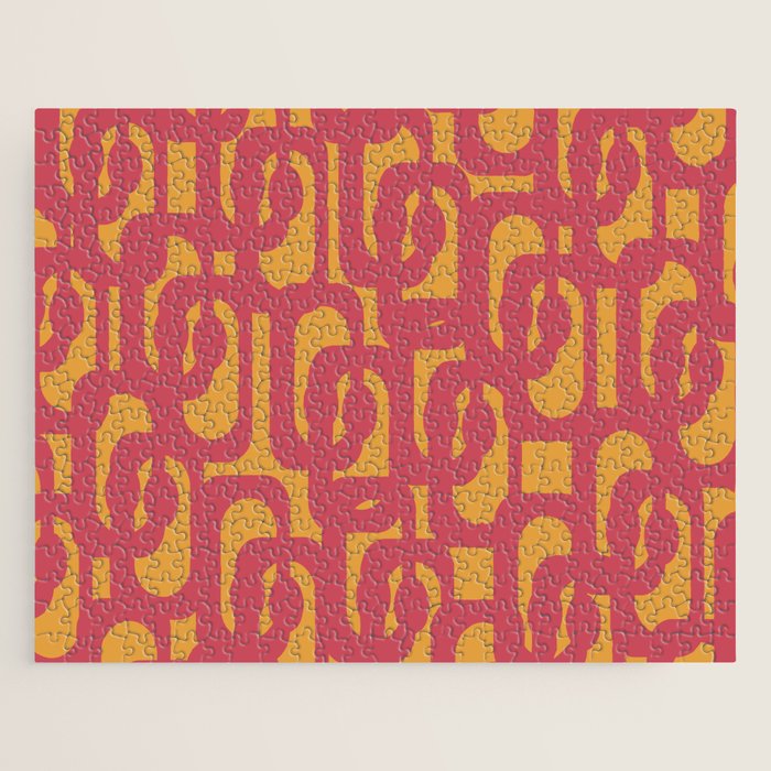 Mid Century Modern Loop Pattern in Magenta and Mustard Jigsaw Puzzle Gallery Image 1