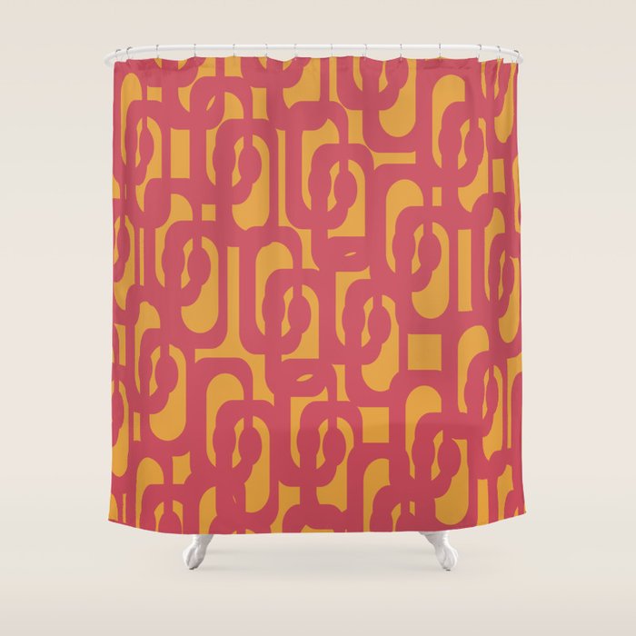 Mid Century Modern Loop Pattern in Magenta and Mustard Shower Curtain Gallery Image 1