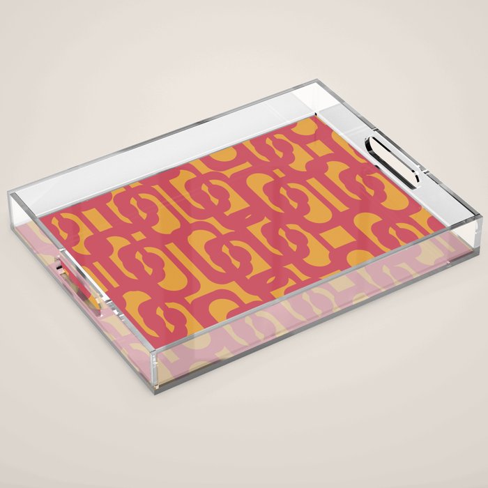 Mid Century Modern Loop Pattern in Magenta and Mustard Acrylic Tray Gallery Image 1
