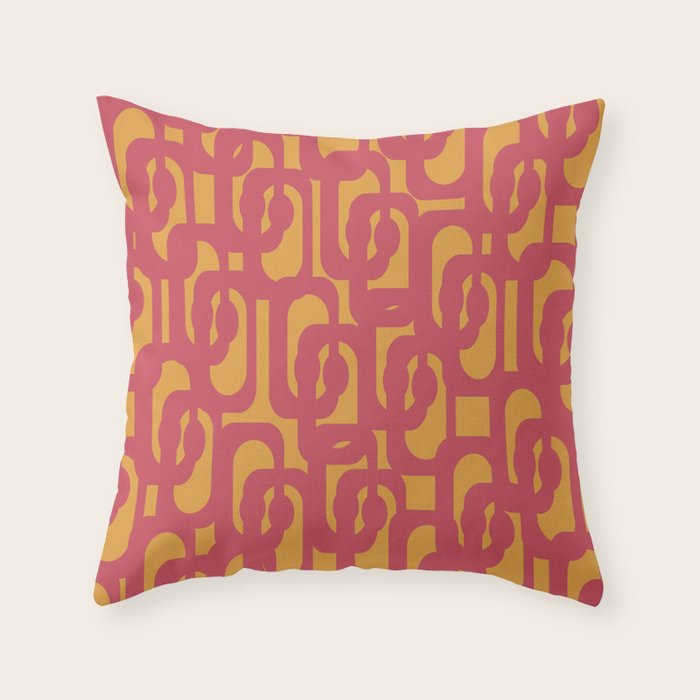 Mid Century Modern Loop Pattern in Magenta and Mustard Throw Pillow Gallery Image 1