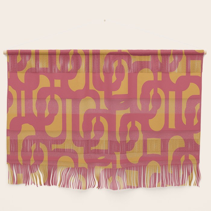 Mid Century Modern Loop Pattern in Magenta and Mustard Wall Hanging Gallery Image 1