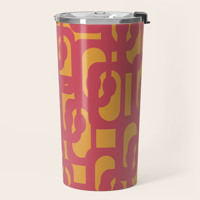 Mid Century Modern Loop Pattern in Magenta and Mustard Travel Mug Gallery Image 2
