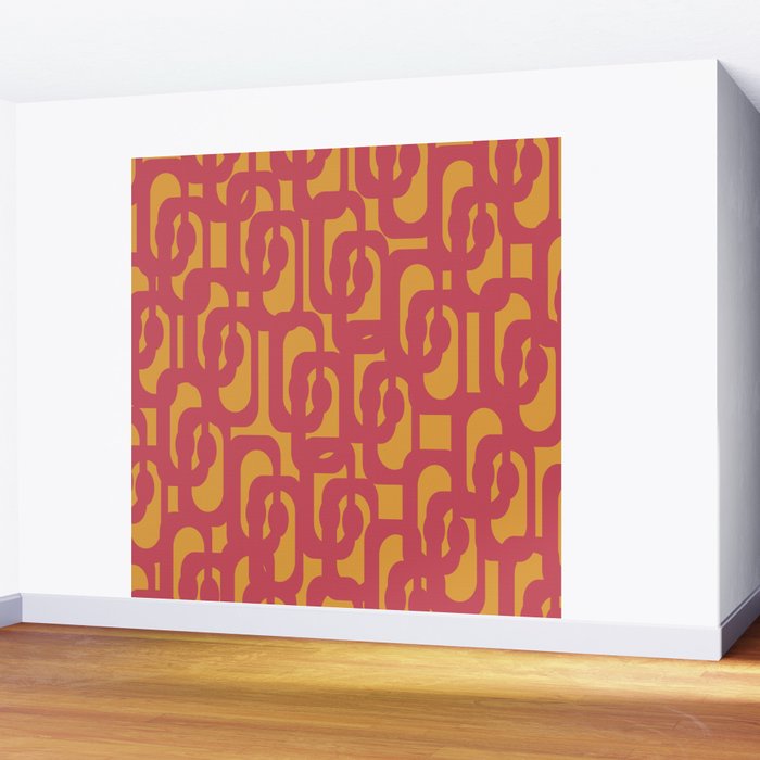 Mid Century Modern Loop Pattern in Magenta and Mustard Wall Mural Gallery Image 2