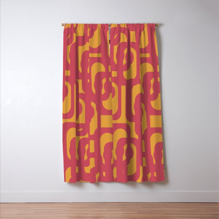 Mid Century Modern Loop Pattern in Magenta and Mustard Window Curtain Gallery Image 3