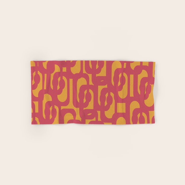 Mid Century Modern Loop Pattern in Magenta and Mustard Bath Towel Gallery Image 1