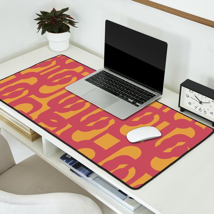 Mid Century Modern Loop Pattern in Magenta and Mustard Desk Mat Gallery Image 2
