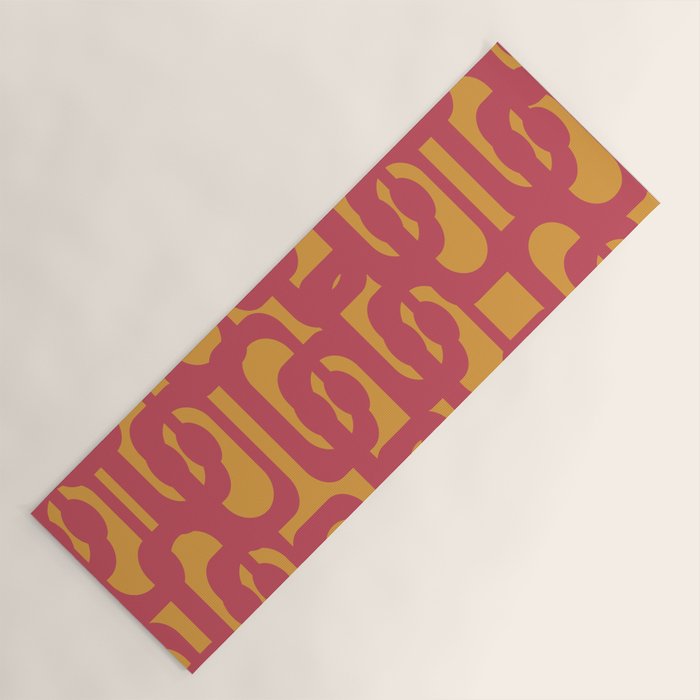 Mid Century Modern Loop Pattern in Magenta and Mustard Yoga Mat Gallery Image 1