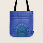 Islamic Architecture Blue Turquoise Secret Doorway Beautiful Engravings Tote Bag Gallery Image 1