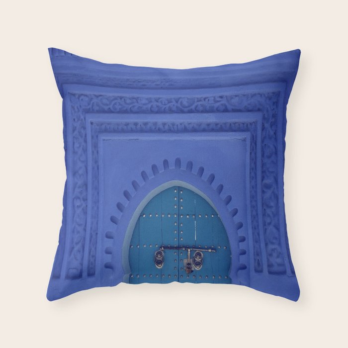 Islamic Architecture Blue Turquoise Secret Doorway Beautiful Engravings Throw Pillow Gallery Image 1