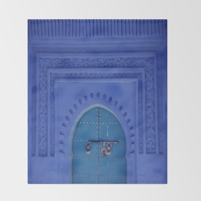 Islamic Architecture Blue Turquoise Secret Doorway Beautiful Engravings Throw Blanket Gallery Image 2