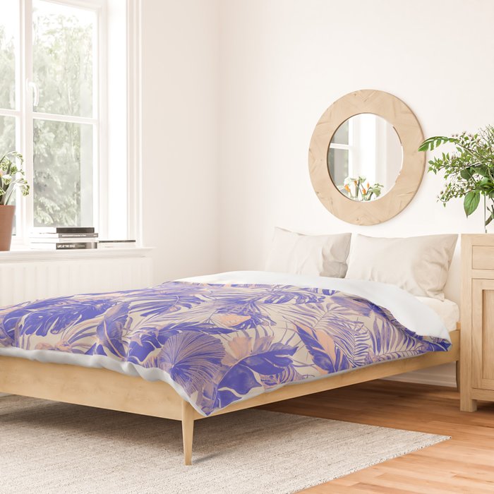 Blue and pink leafy jungle J Duvet Cover Gallery Image 2