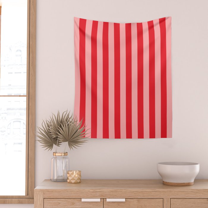 Bold Vertical Stripes Pattern (red/pink) Wall Tapestry Gallery Image 2