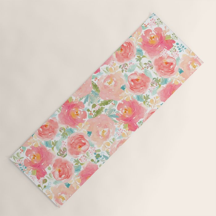 Pink Peonies Watercolor Pattern Yoga Mat Gallery Image 1