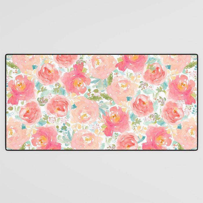 Pink Peonies Watercolor Pattern Desk Mat Gallery Image 3