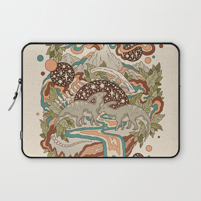 Lost Portal: Parasaurolophus | Retro Rainbow Palette | Dinosaur Science Fiction Art Laptop Sleeve Gallery Image 1