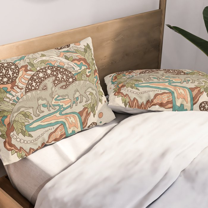 Lost Portal: Parasaurolophus | Retro Rainbow Palette | Dinosaur Science Fiction Art Pillow Sham Gallery Image 2