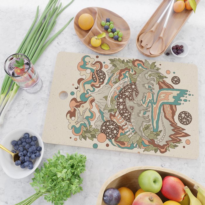 Lost Portal: Parasaurolophus | Retro Rainbow Palette | Dinosaur Science Fiction Art Cutting Board Gallery Image 2