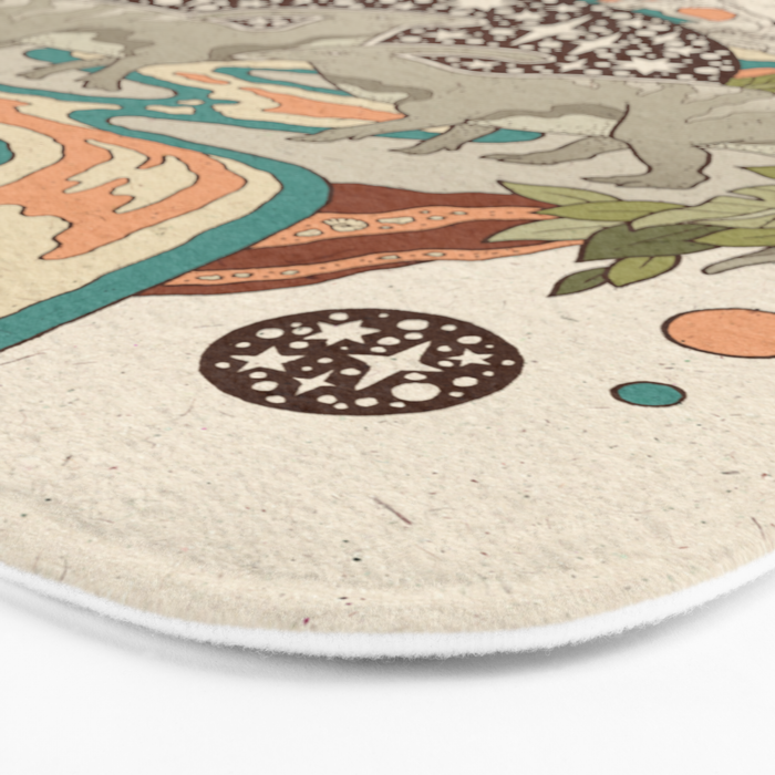 Lost Portal: Parasaurolophus | Retro Rainbow Palette | Dinosaur Science Fiction Art Bath Mat Gallery Image 3