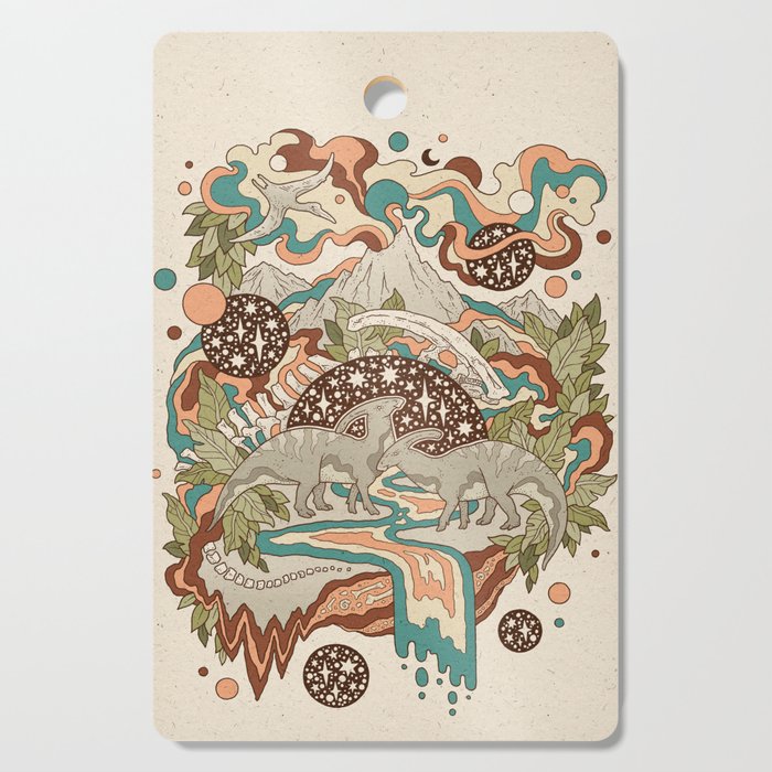 Lost Portal: Parasaurolophus | Retro Rainbow Palette | Dinosaur Science Fiction Art Cutting Board Gallery Image 1