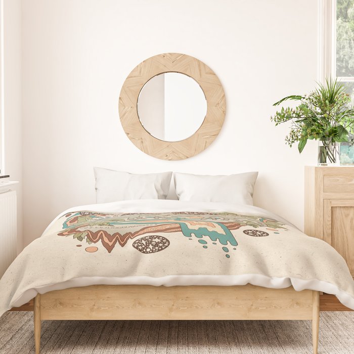 Lost Portal: Parasaurolophus | Retro Rainbow Palette | Dinosaur Science Fiction Art Duvet Cover Gallery Image 3